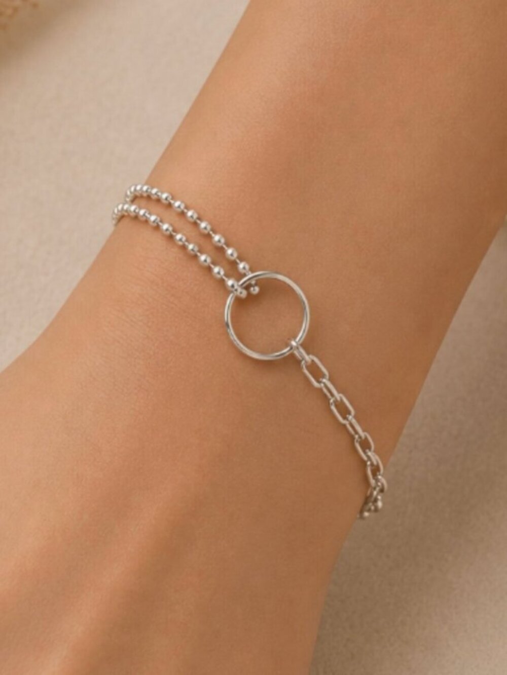 925 Sterling Silver Dainty Beaded Chain Link Circle Bracelet